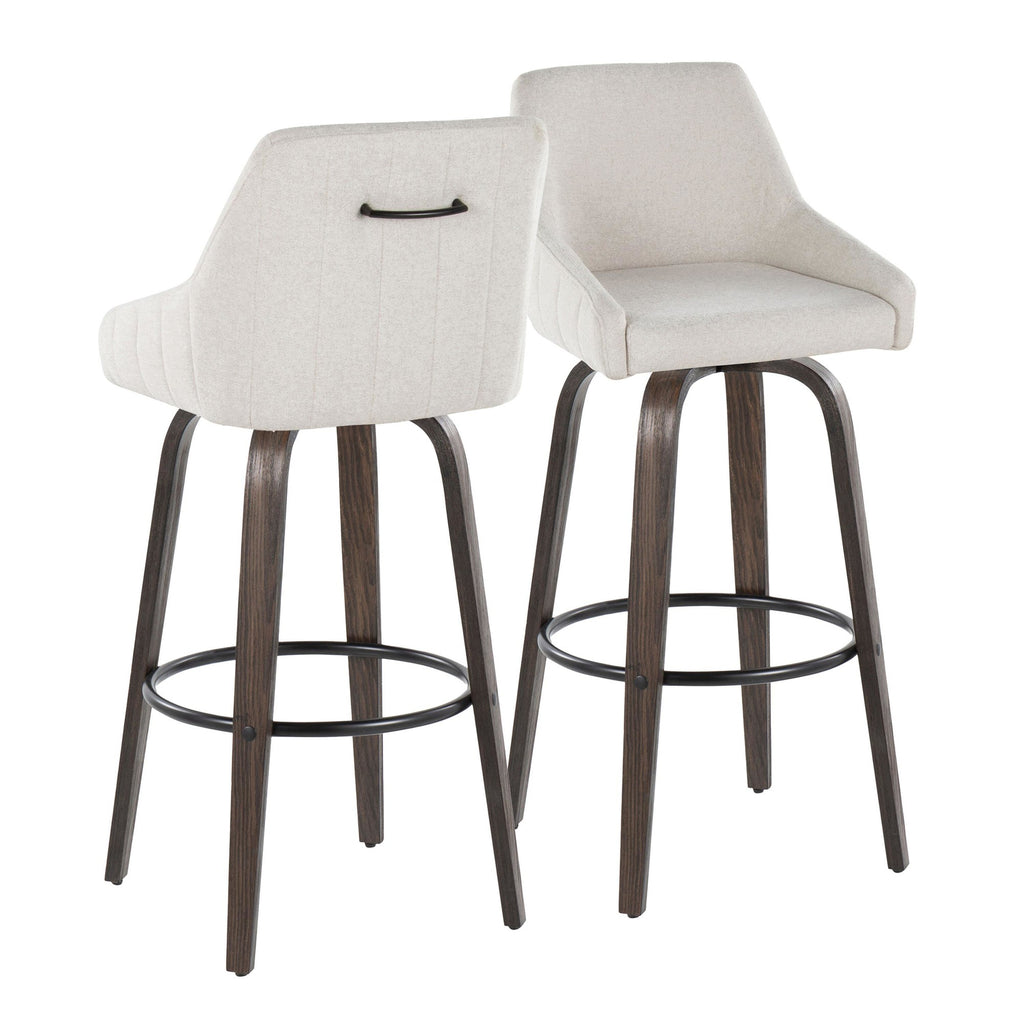 Hannah 30" Fixed-Height Barstool - Set of 2 - Walnut Glazed Wood, Cream Fabric, Black Metal