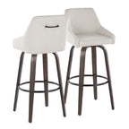 Hannah 30" Fixed-Height Barstool - Set of 2 - Walnut Glazed Wood, Cream Fabric, Black Metal