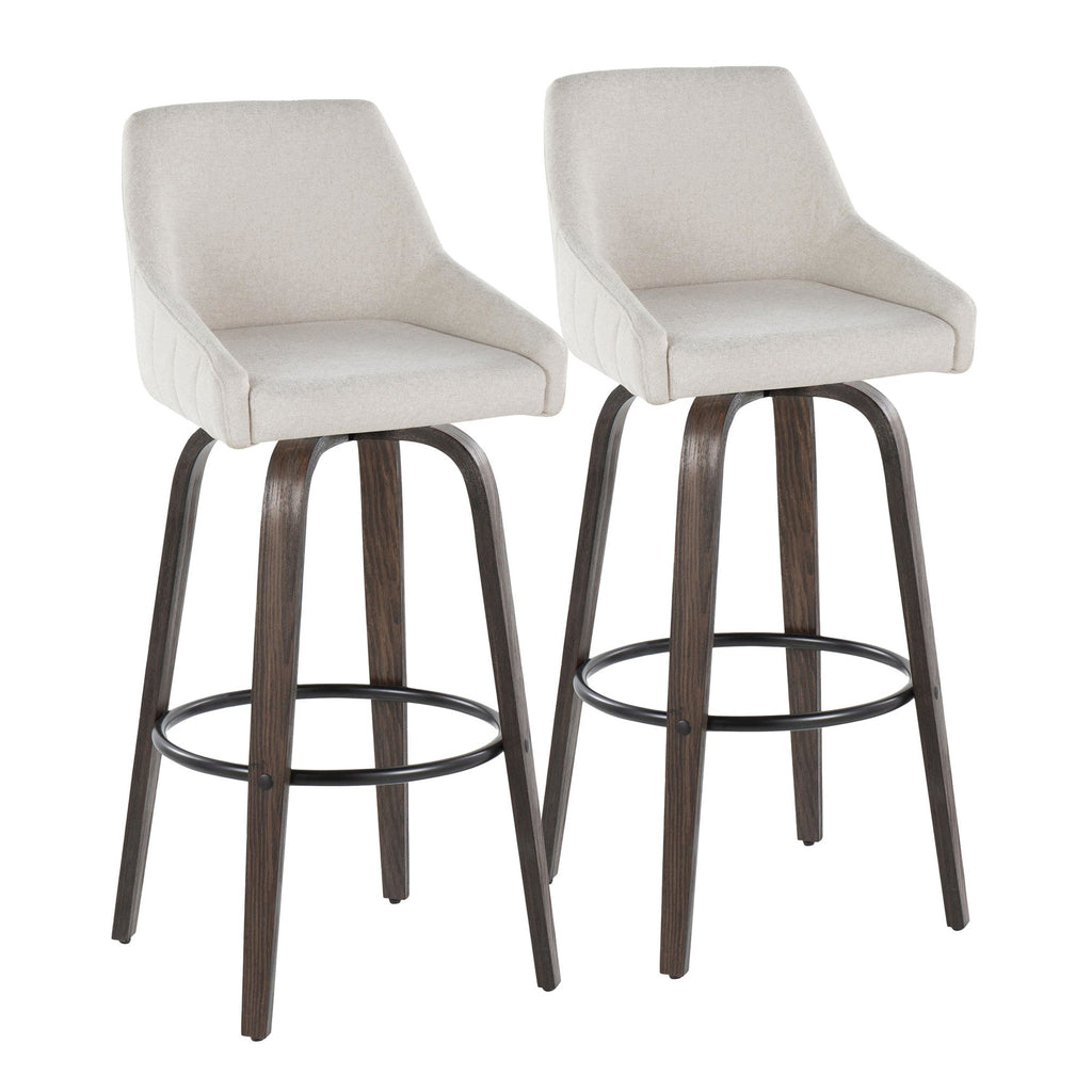 Hannah 30" Fixed-Height Barstool - Set of 2 - Walnut Glazed Wood, Cream Fabric, Black Metal
