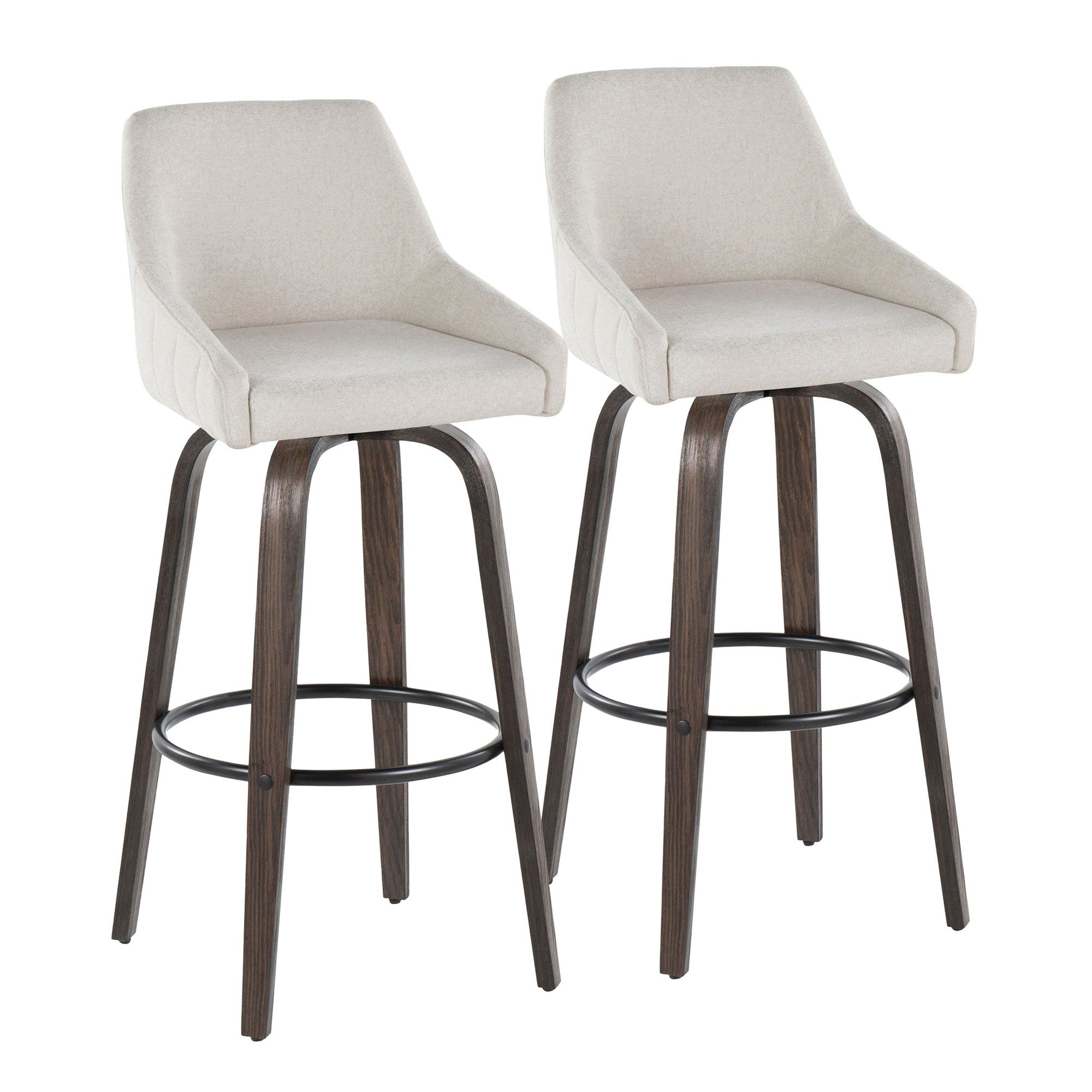 Hannah 30" Fixed-Height Barstool - Set of 2 - Walnut Glazed Wood, Cream Fabric, Black Metal