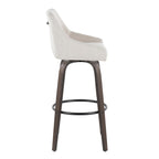 Hannah 30" Fixed-Height Barstool - Set of 2 - Walnut Glazed Wood, Cream Fabric, Black Metal