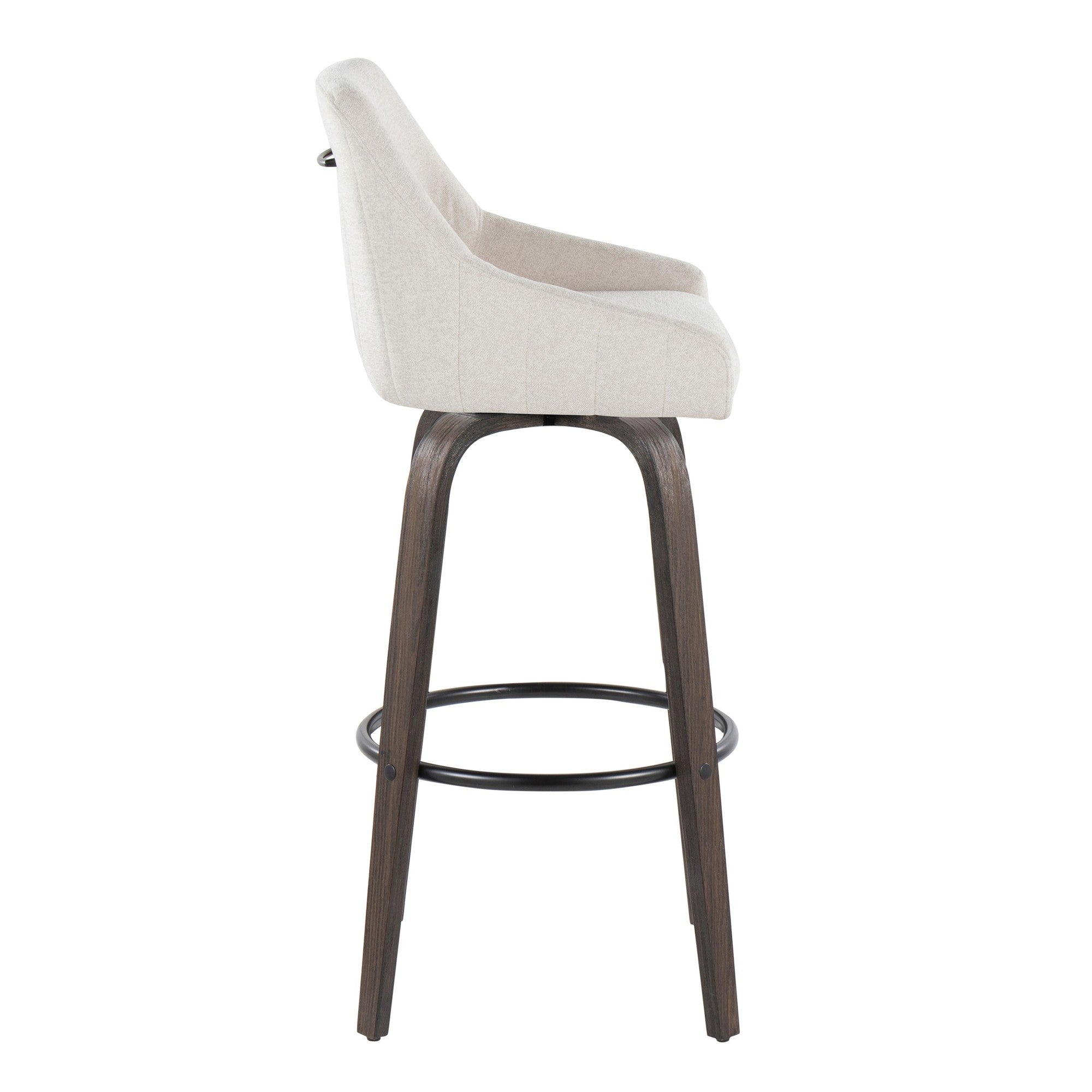 Hannah 30" Fixed-Height Barstool - Set of 2 - Walnut Glazed Wood, Cream Fabric, Black Metal