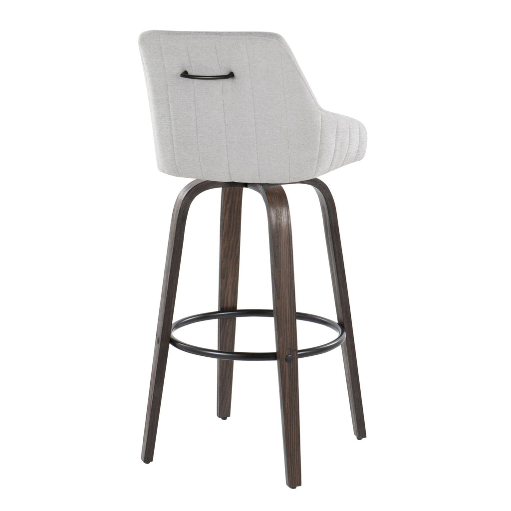 Hannah 30" Fixed-Height Barstool - Set of 2 - Walnut Glazed Wood, Grey Fabric, Black Metal