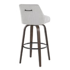 Hannah 30" Fixed-Height Barstool - Set of 2 - Walnut Glazed Wood, Grey Fabric, Black Metal