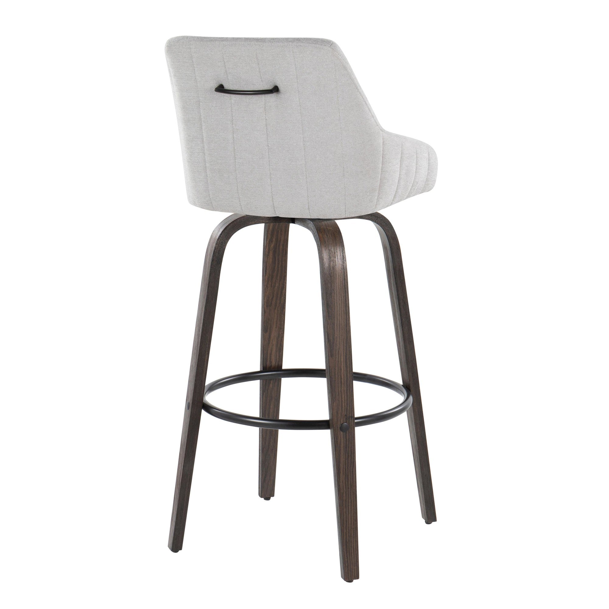 Hannah 30" Fixed-Height Barstool - Set of 2 - Walnut Glazed Wood, Grey Fabric, Black Metal