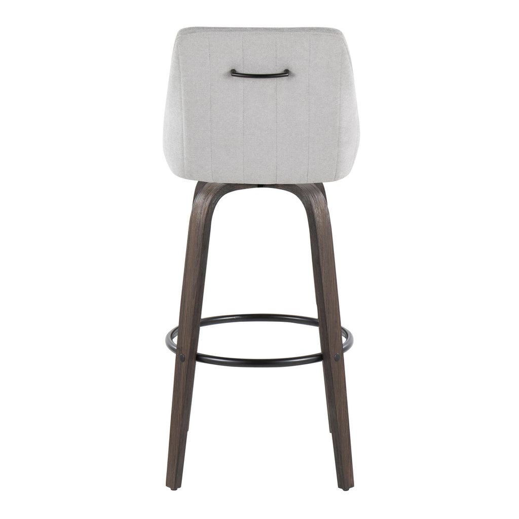 Hannah 30" Fixed-Height Barstool - Set of 2 - Walnut Glazed Wood, Grey Fabric, Black Metal