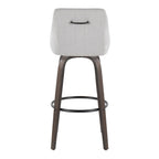 Hannah 30" Fixed-Height Barstool - Set of 2 - Walnut Glazed Wood, Grey Fabric, Black Metal