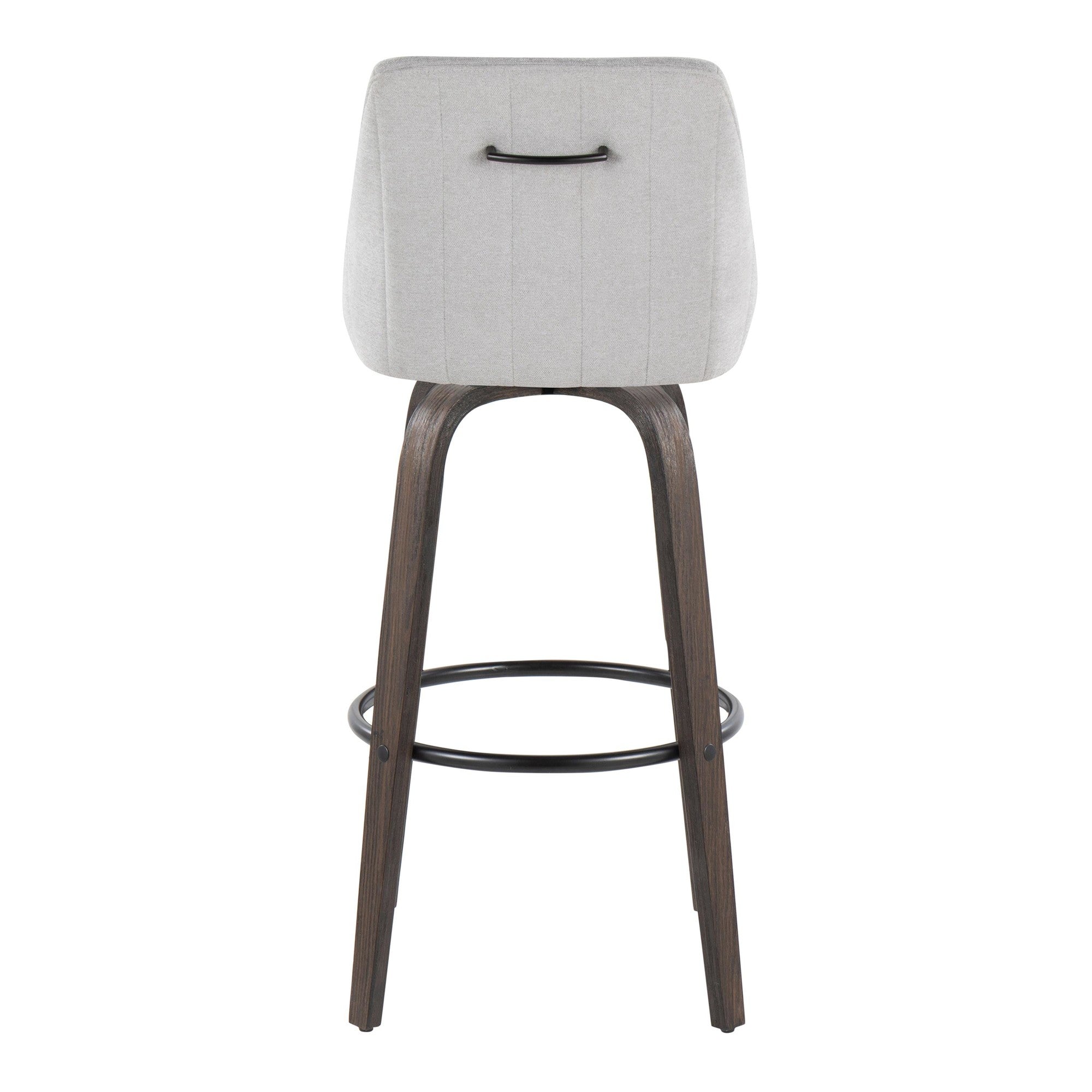 Hannah 30" Fixed-Height Barstool - Set of 2 - Walnut Glazed Wood, Grey Fabric, Black Metal