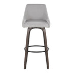 Hannah 30" Fixed-Height Barstool - Set of 2 - Walnut Glazed Wood, Grey Fabric, Black Metal