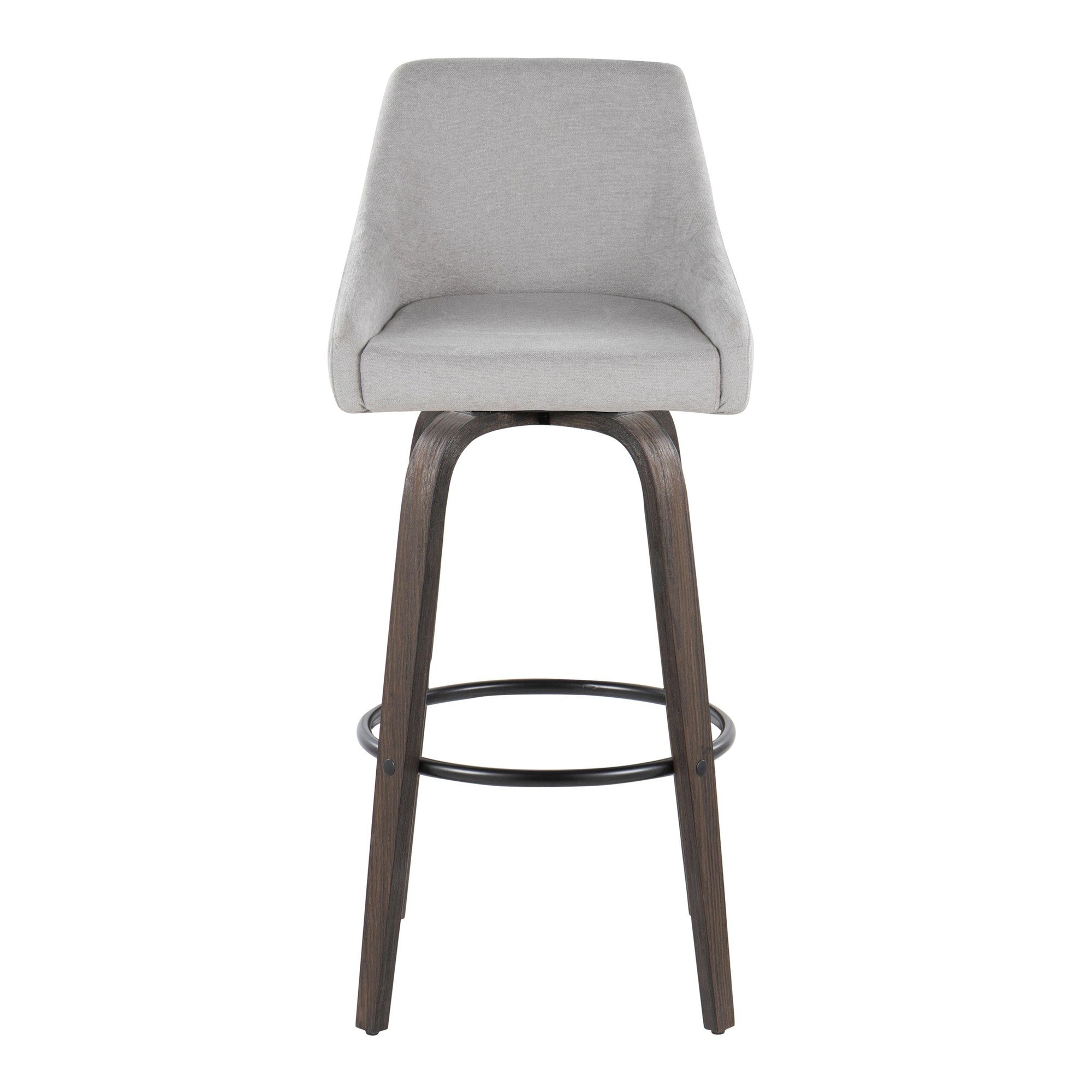 Hannah 30" Fixed-Height Barstool - Set of 2 - Walnut Glazed Wood, Grey Fabric, Black Metal