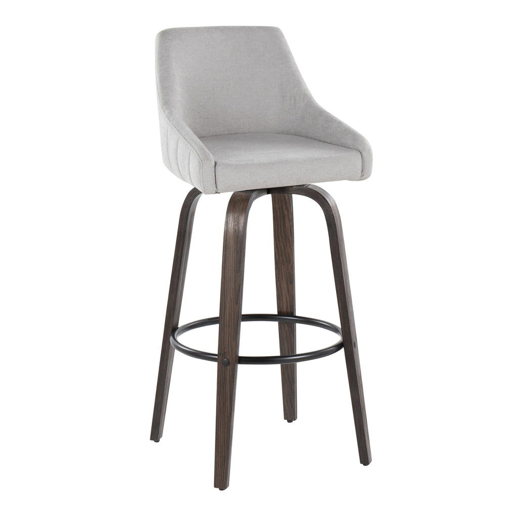 Hannah 30" Fixed-Height Barstool - Set of 2 - Walnut Glazed Wood, Grey Fabric, Black Metal