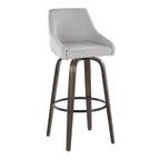Hannah 30" Fixed-Height Barstool - Set of 2 - Walnut Glazed Wood, Grey Fabric, Black Metal