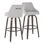 Hannah 30" Fixed-Height Barstool - Set of 2 - Walnut Glazed Wood, Grey Fabric, Black Metal