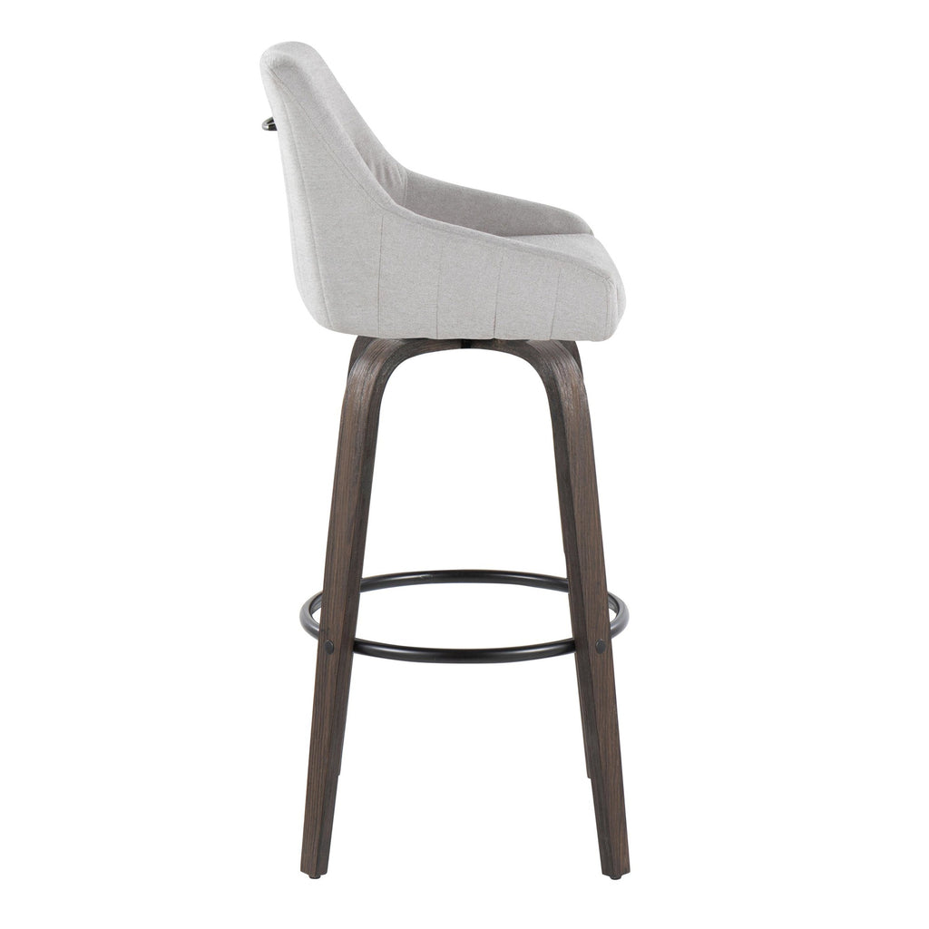 Hannah 30" Fixed-Height Barstool - Set of 2 - Walnut Glazed Wood, Grey Fabric, Black Metal