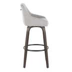 Hannah 30" Fixed-Height Barstool - Set of 2 - Walnut Glazed Wood, Grey Fabric, Black Metal