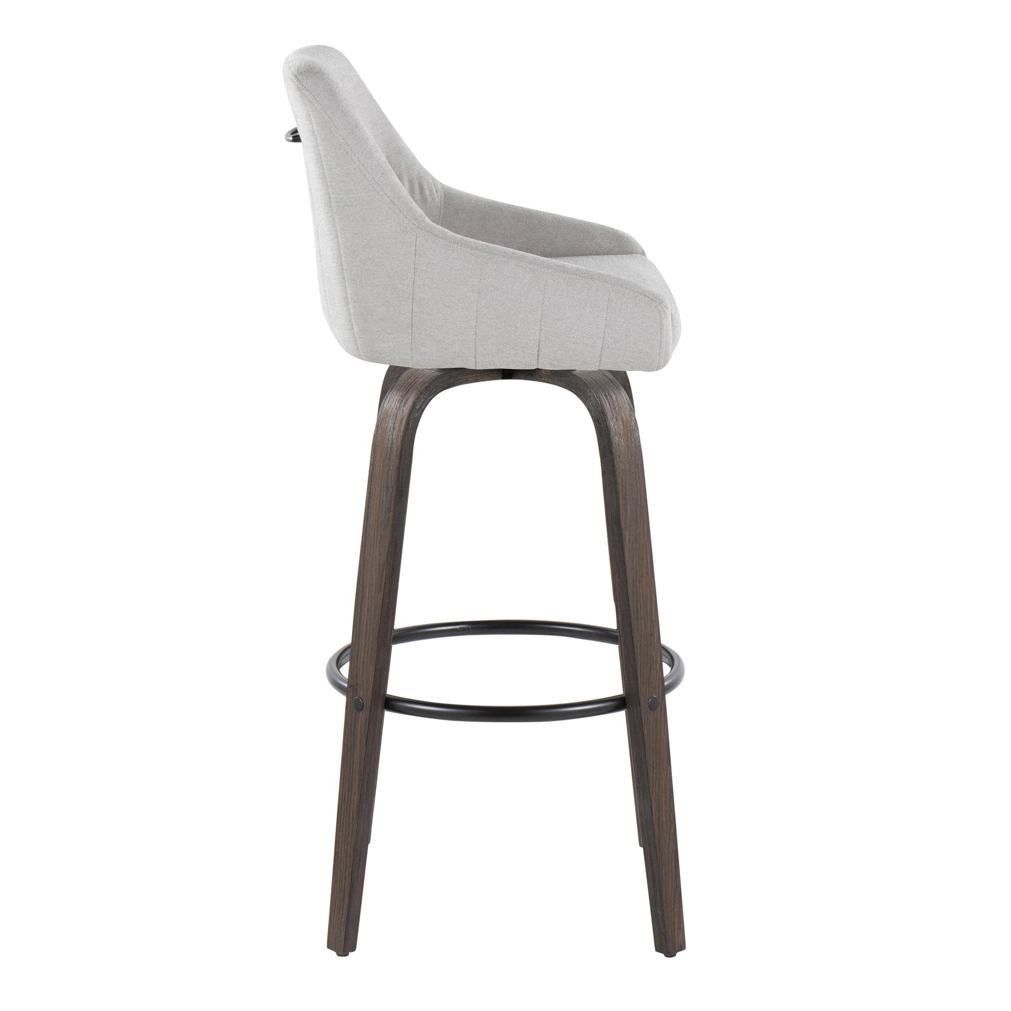 Hannah 30" Fixed-Height Barstool - Set of 2 - Walnut Glazed Wood, Grey Fabric, Black Metal