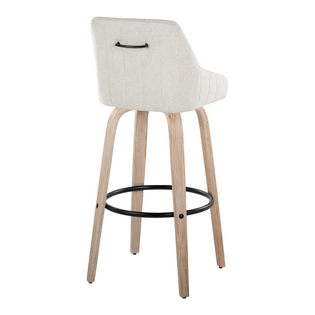Hannah 30" Fixed-Height Barstool - Set of 2 - Whitewashed Wood, Cream Fabric, Black Metal