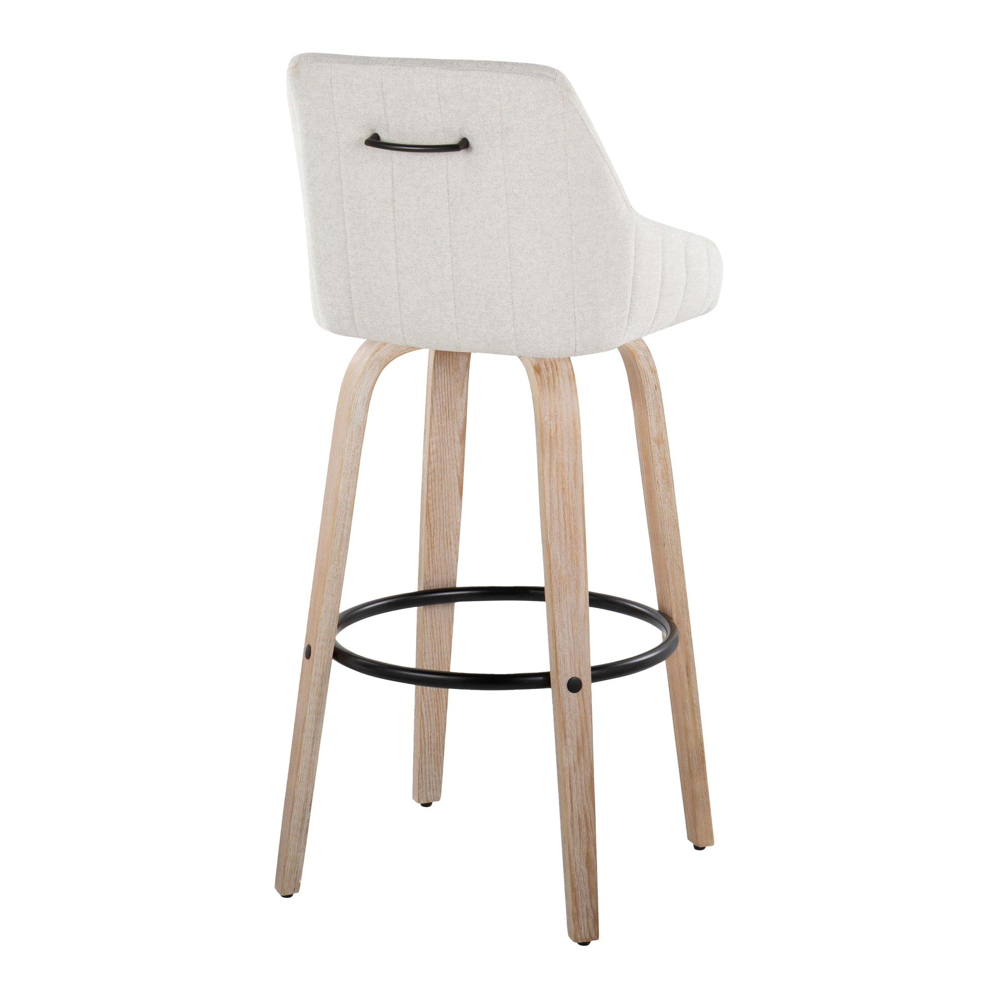 Hannah 30" Fixed-Height Barstool - Set of 2 - Whitewashed Wood, Cream Fabric, Black Metal