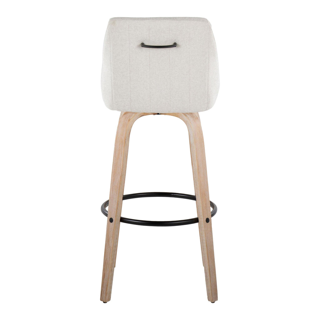 Hannah 30" Fixed-Height Barstool - Set of 2 - Whitewashed Wood, Cream Fabric, Black Metal