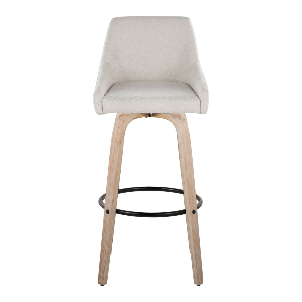 Hannah 30" Fixed-Height Barstool - Set of 2 - Whitewashed Wood, Cream Fabric, Black Metal