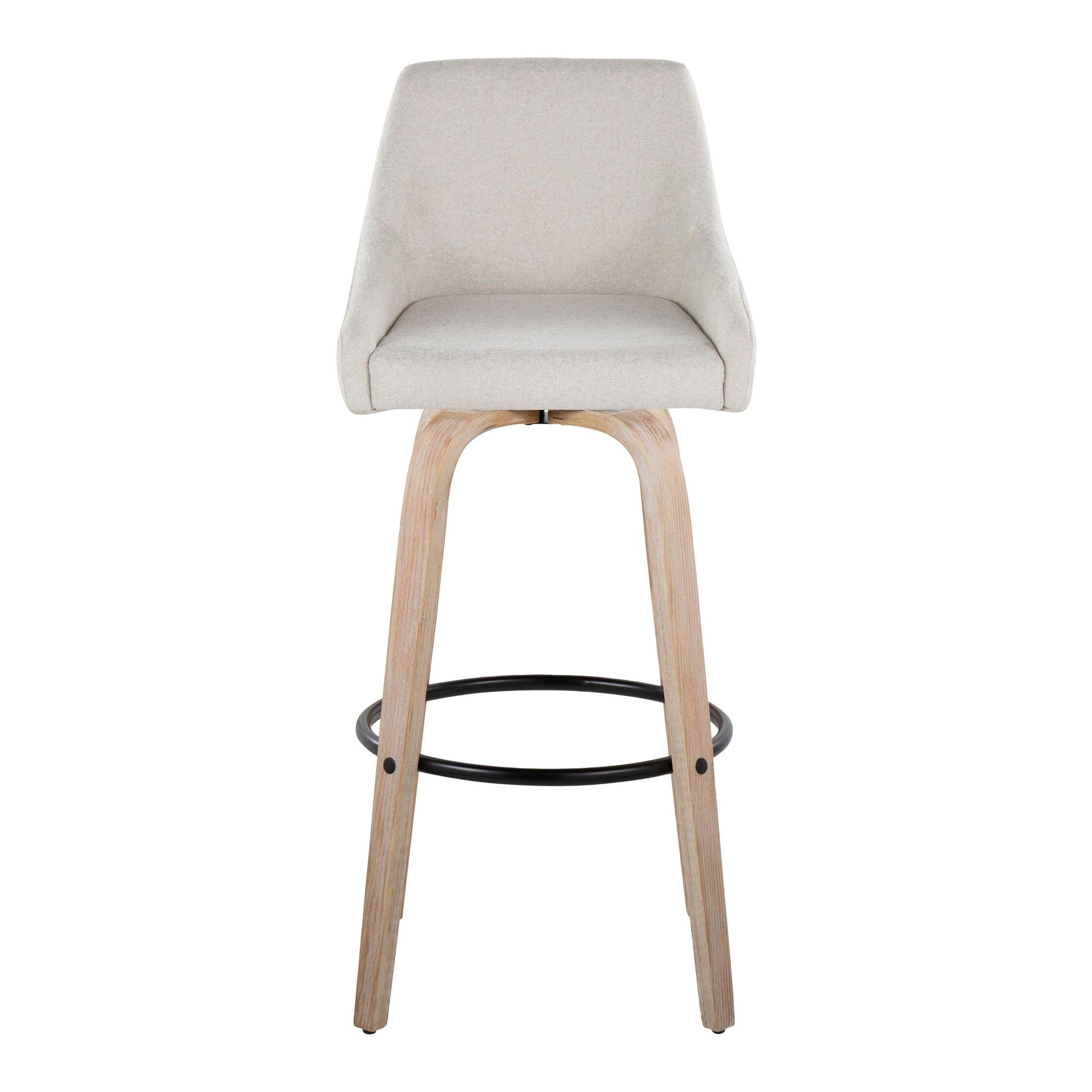 Hannah 30" Fixed-Height Barstool - Set of 2 - Whitewashed Wood, Cream Fabric, Black Metal