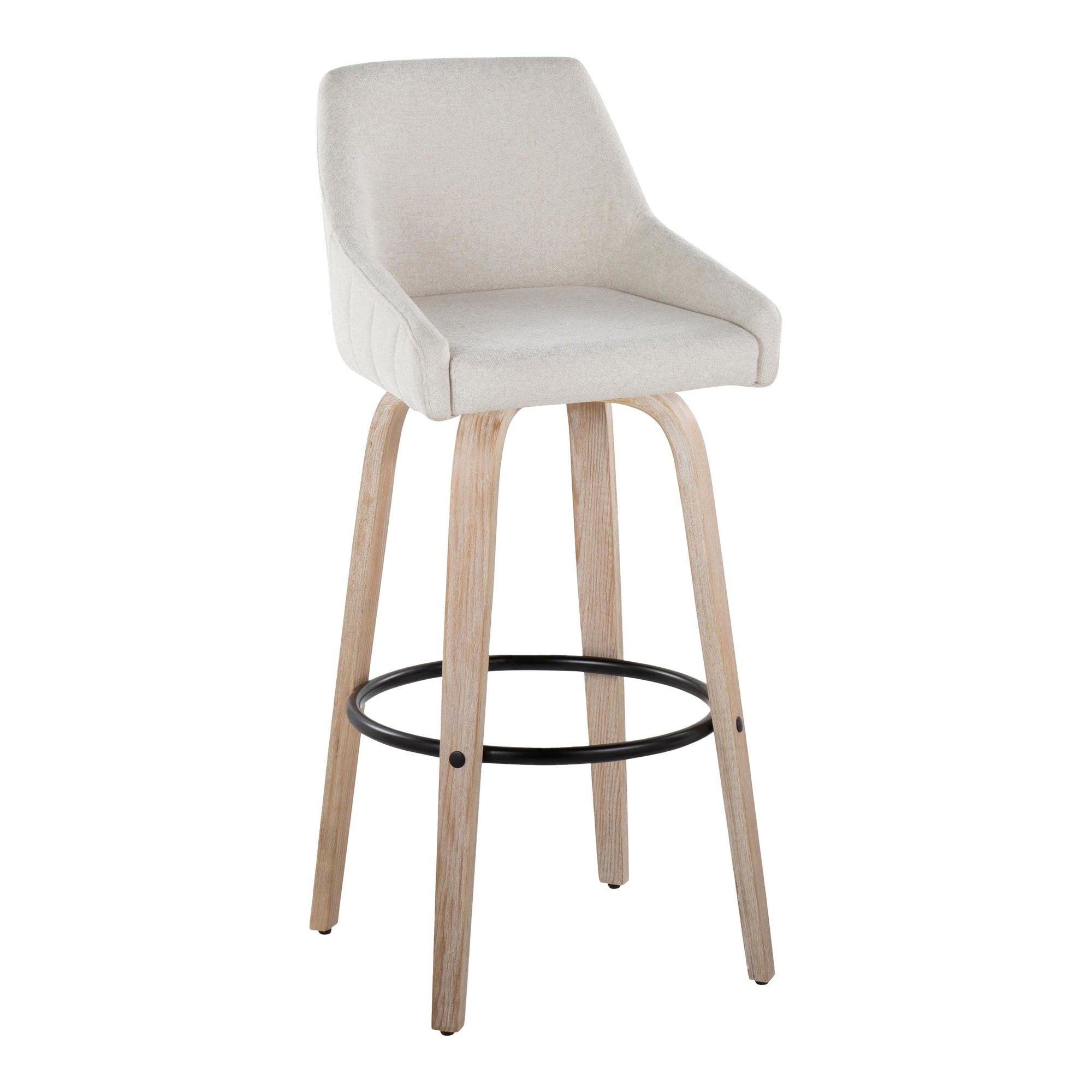 Hannah 30" Fixed-Height Barstool - Set of 2 - Whitewashed Wood, Cream Fabric, Black Metal