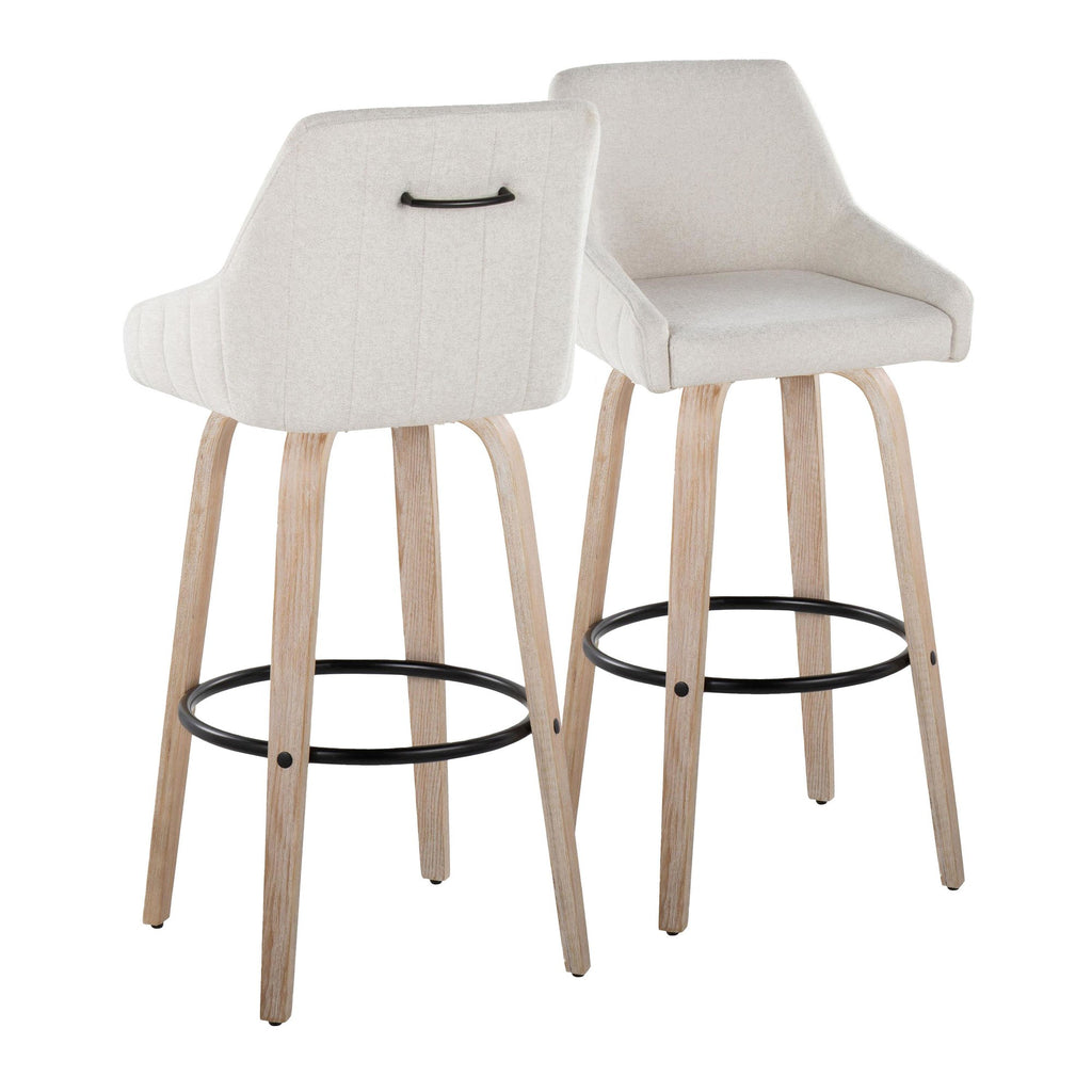 Hannah 30" Fixed-Height Barstool - Set of 2 - Whitewashed Wood, Cream Fabric, Black Metal