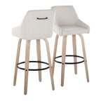 Hannah 30" Fixed-Height Barstool - Set of 2 - Whitewashed Wood, Cream Fabric, Black Metal