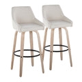 Hannah 30" Fixed-Height Barstool - Set of 2 - Whitewashed Wood, Cream Fabric, Black Metal