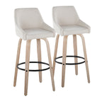 Hannah 30" Fixed-Height Barstool - Set of 2 - Whitewashed Wood, Cream Fabric, Black Metal