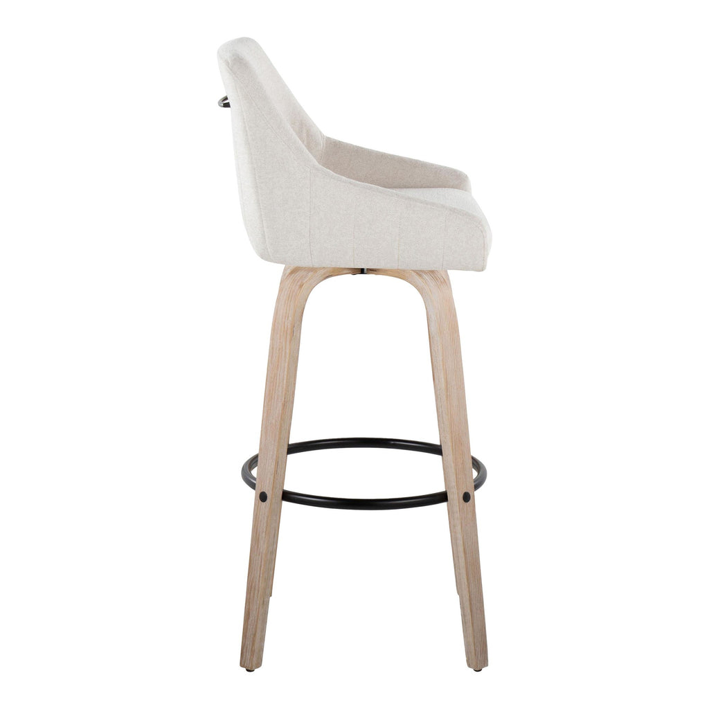 Hannah 30" Fixed-Height Barstool - Set of 2 - Whitewashed Wood, Cream Fabric, Black Metal