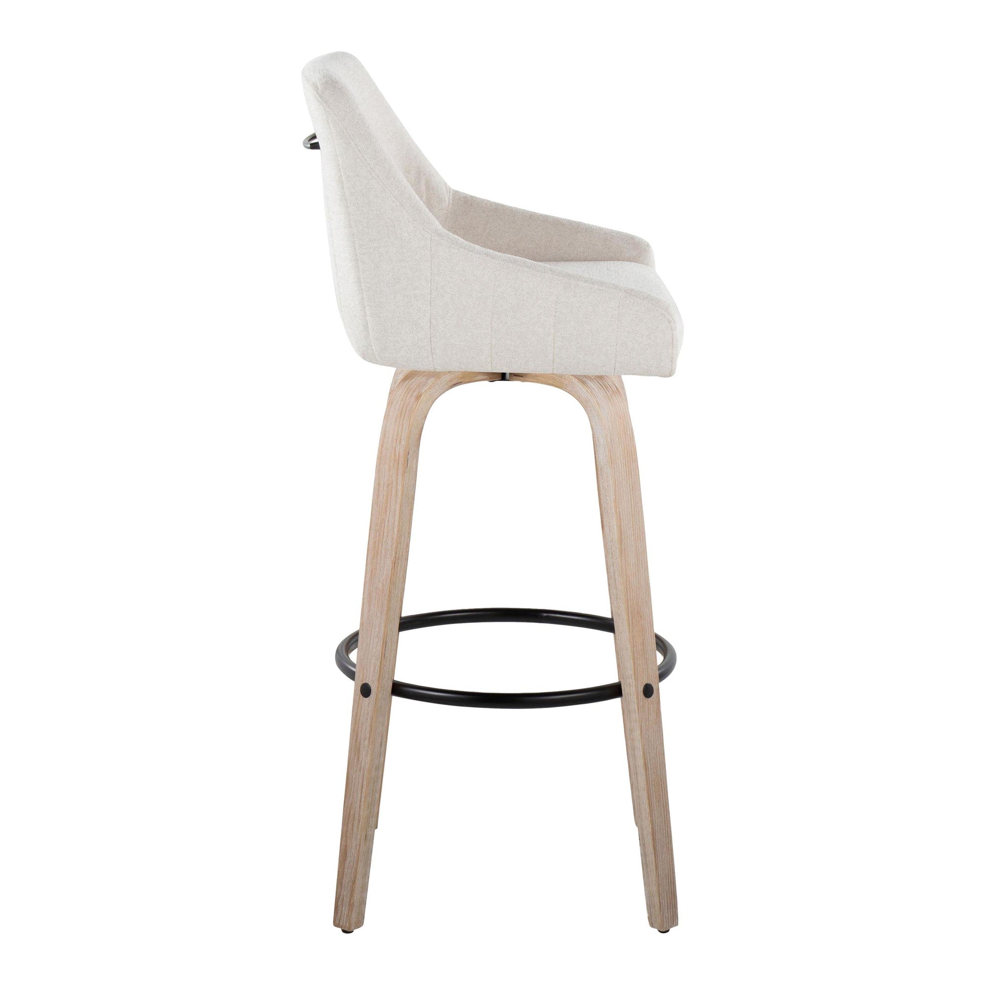 Hannah 30" Fixed-Height Barstool - Set of 2 - Whitewashed Wood, Cream Fabric, Black Metal