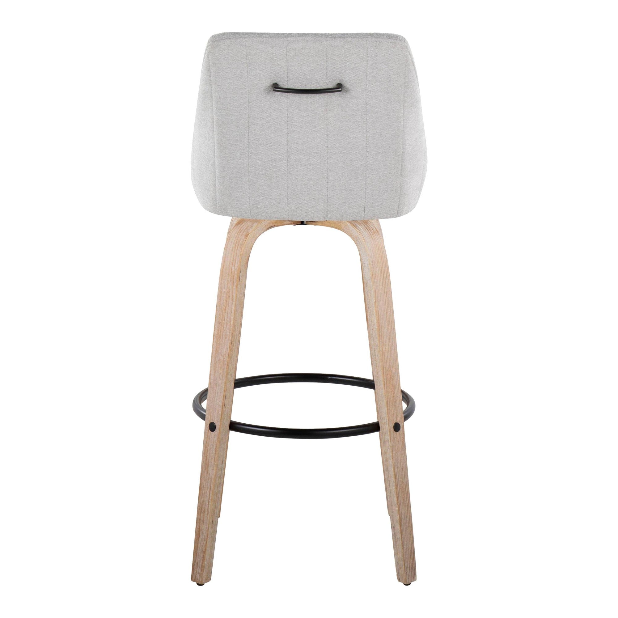 Hannah 30" Fixed-Height Barstool - Set of 2 - Whitewashed Wood, Grey Fabric, Black Metal