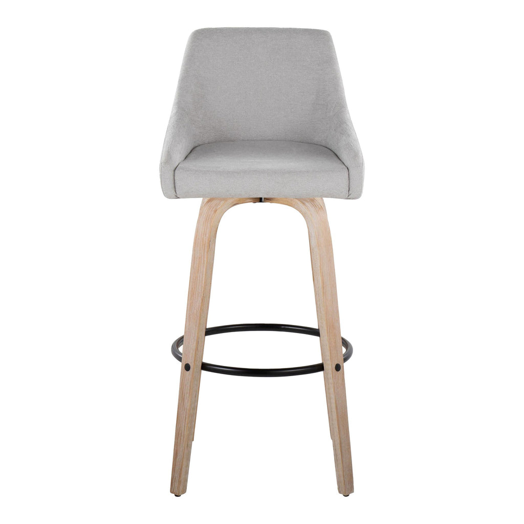 Hannah 30" Fixed-Height Barstool - Set of 2 - Whitewashed Wood, Grey Fabric, Black Metal