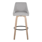 Hannah 30" Fixed-Height Barstool - Set of 2 - Whitewashed Wood, Grey Fabric, Black Metal