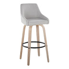 Hannah 30" Fixed-Height Barstool - Set of 2 - Whitewashed Wood, Grey Fabric, Black Metal