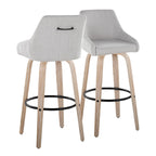Hannah 30" Fixed-Height Barstool - Set of 2 - Whitewashed Wood, Grey Fabric, Black Metal