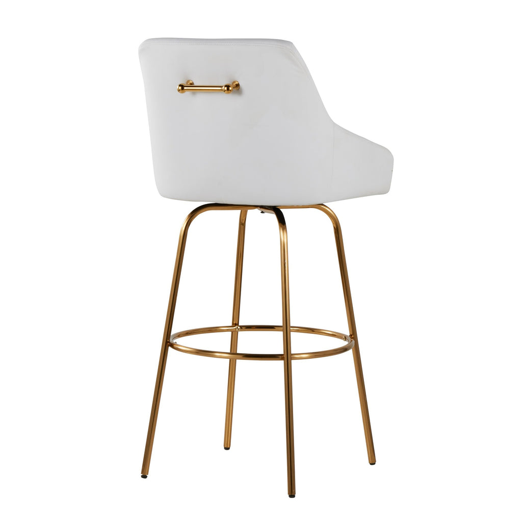 Hannah 30" Fixed-Height Barstool - Set of 2 - Gold Metal, White PU
