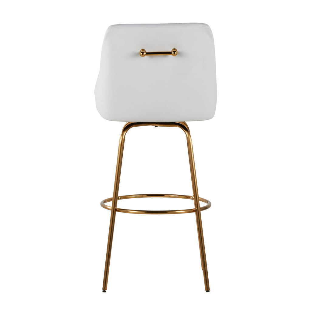 Hannah 30" Fixed-Height Barstool - Set of 2 - Gold Metal, White PU