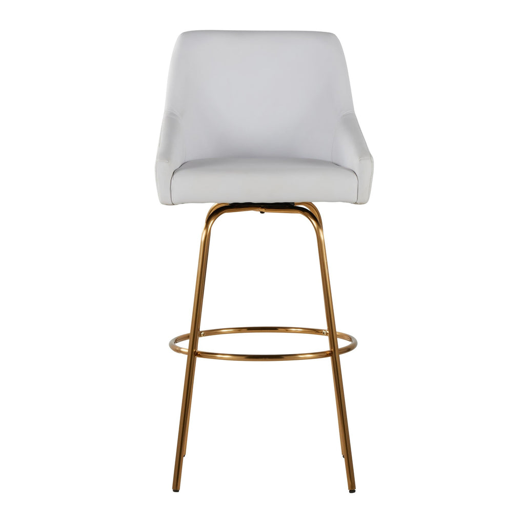 Hannah 30" Fixed-Height Barstool - Set of 2 - Gold Metal, White PU