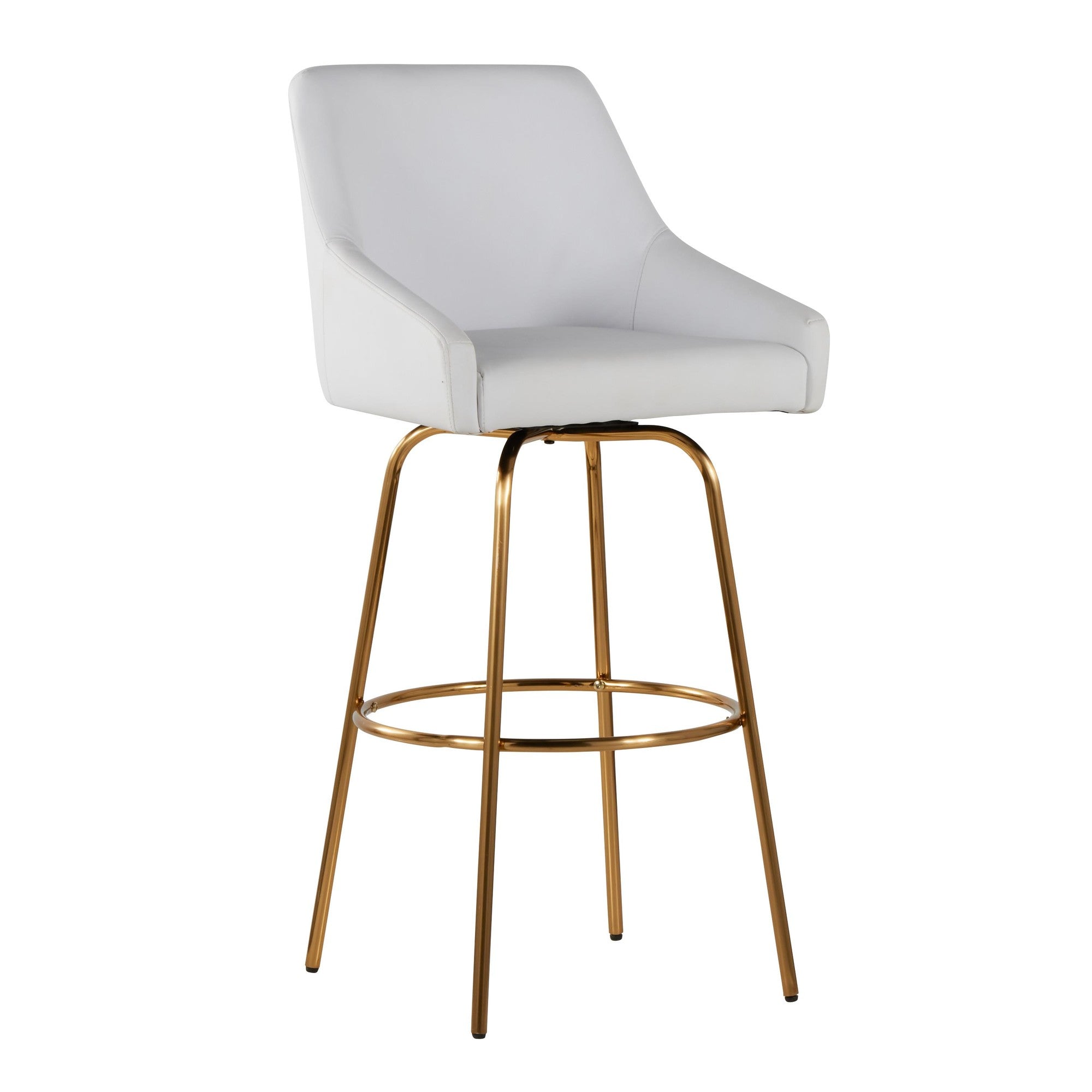 Hannah 30" Fixed-Height Barstool - Set of 2 - Gold Metal, White PU