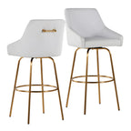 Hannah 30" Fixed-Height Barstool - Set of 2 - Gold Metal, White PU