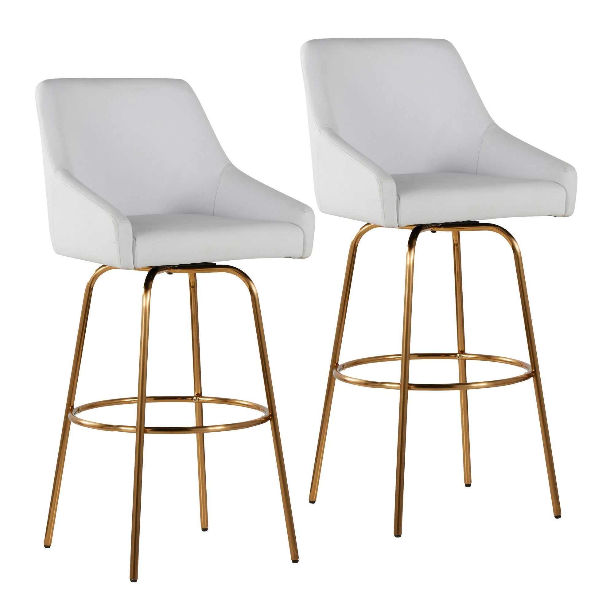 Hannah 30" Fixed-Height Barstool - Set of 2 - Gold Metal, White PU
