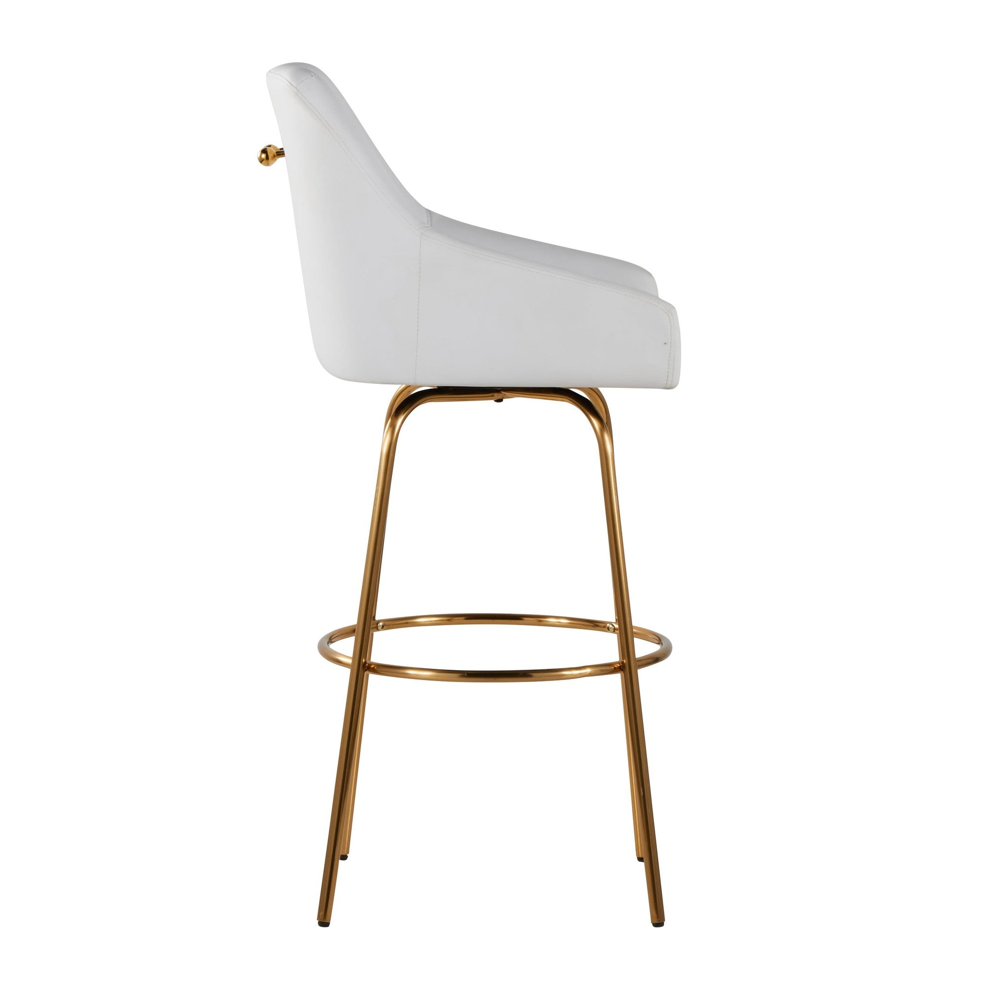 Hannah 30" Fixed-Height Barstool - Set of 2 - Gold Metal, White PU