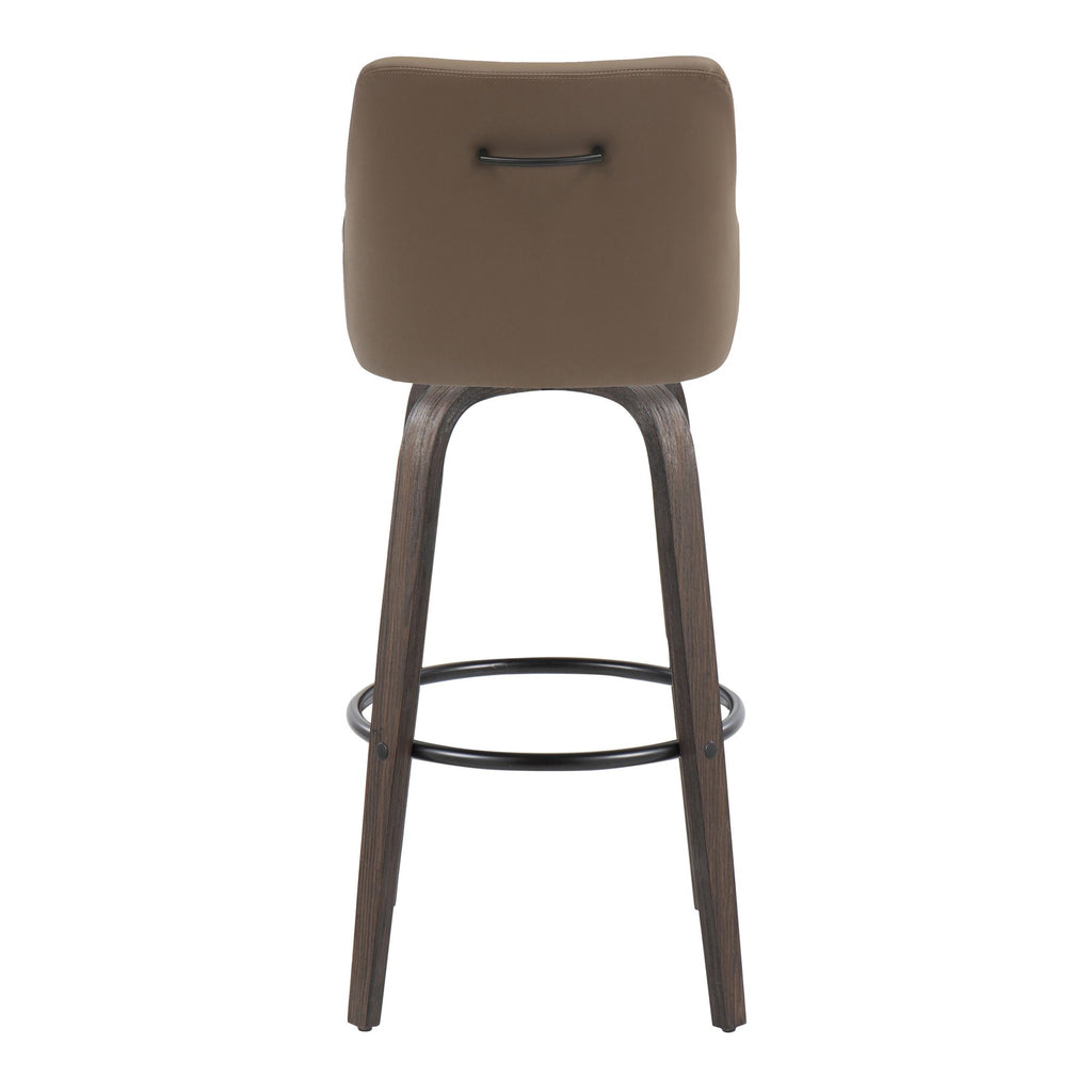 Hannah 30" Fixed-Height Barstool - Set of 2 - Walnut Glazed Wood, Brown PU, Black Metal