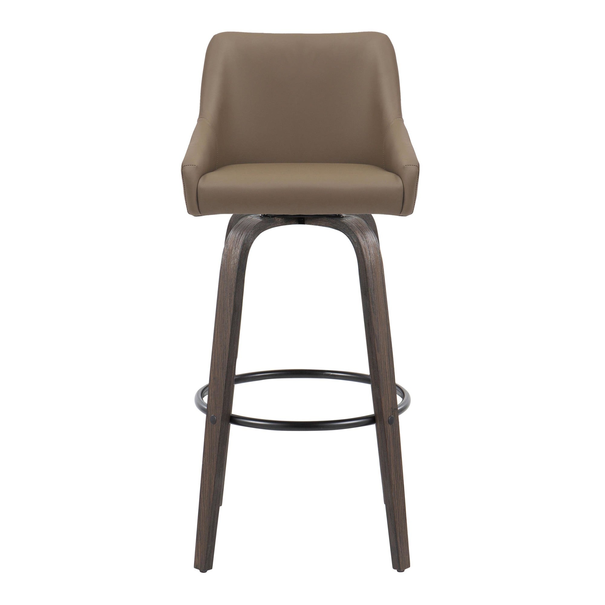 Hannah 30" Fixed-Height Barstool - Set of 2 - Walnut Glazed Wood, Brown PU, Black Metal