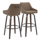 Hannah 30" Fixed-Height Barstool - Set of 2 - Walnut Glazed Wood, Brown PU, Black Metal