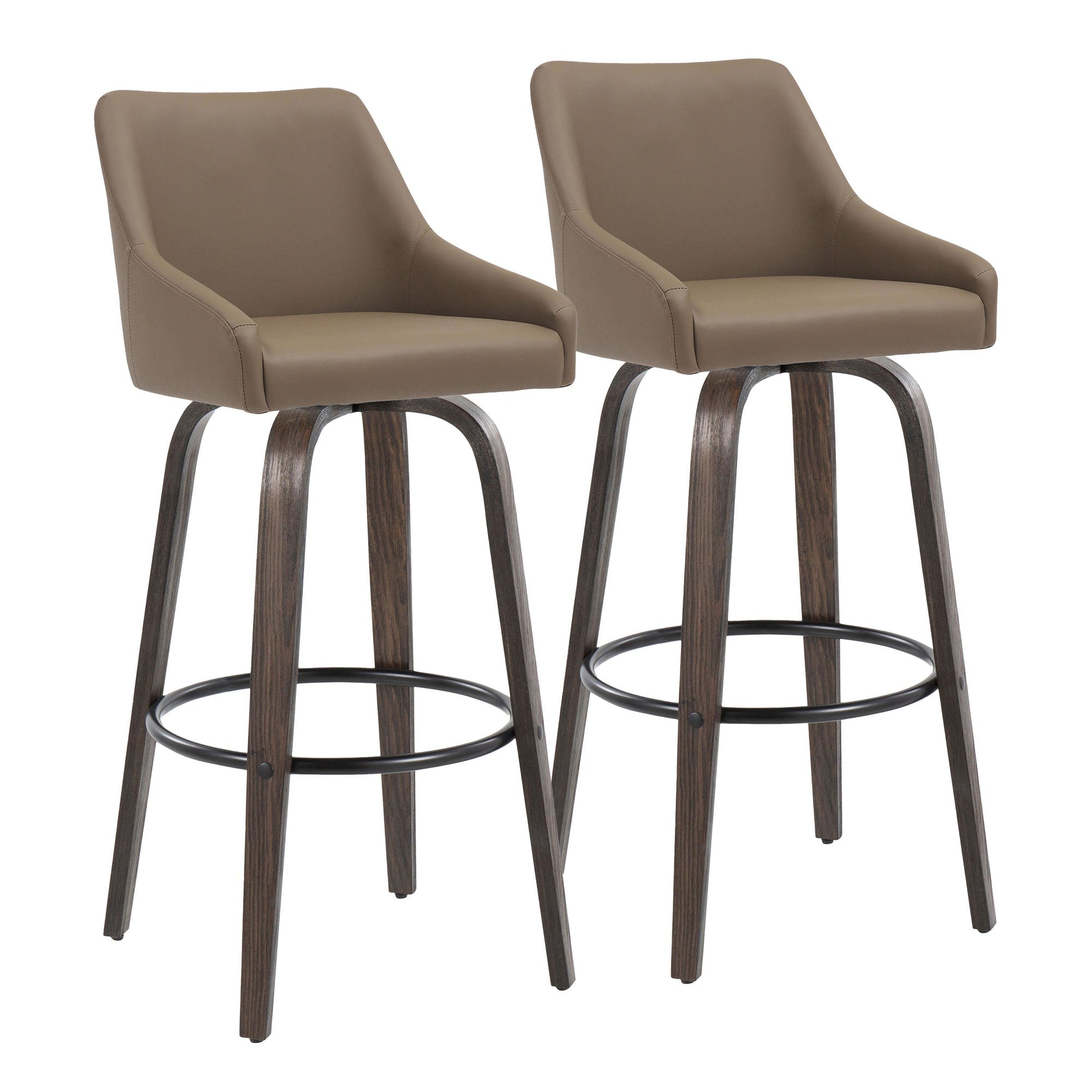 Hannah 30" Fixed-Height Barstool - Set of 2 - Walnut Glazed Wood, Brown PU, Black Metal