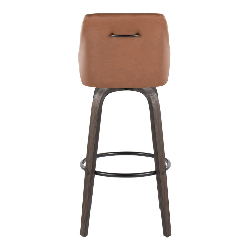 Hannah 30" Fixed-Height Barstool - Set of 2 - Walnut Glazed Wood, Camel PU, Black Metal