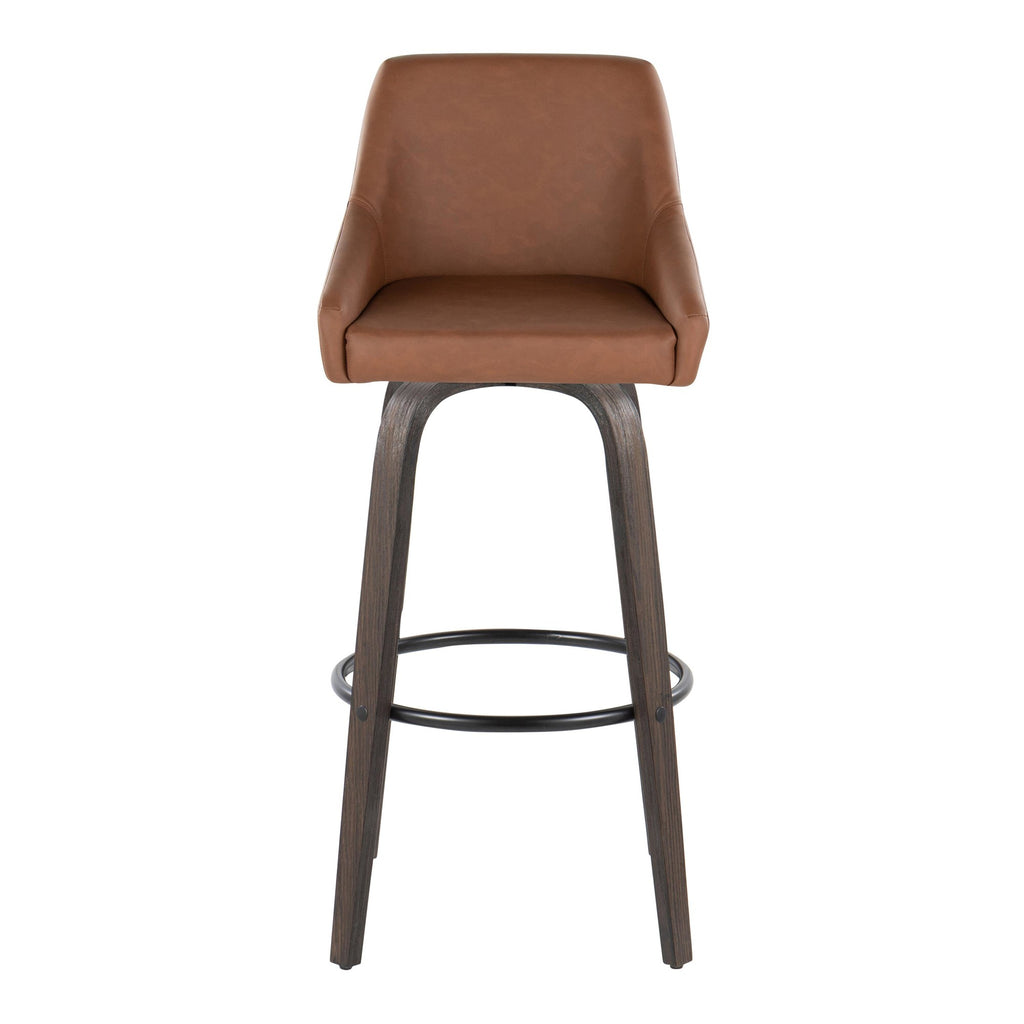Hannah 30" Fixed-Height Barstool - Set of 2 - Walnut Glazed Wood, Camel PU, Black Metal